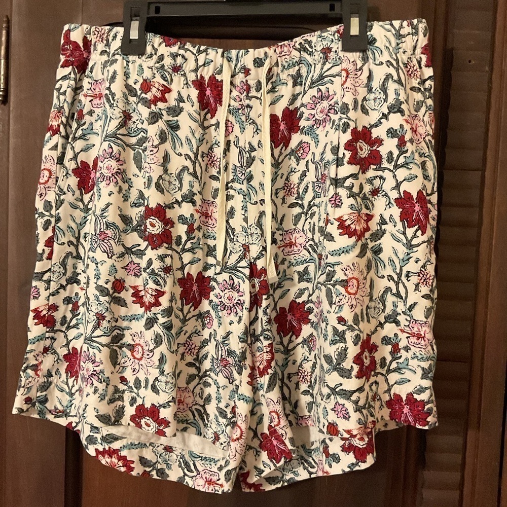 J. Jill Elastic Waist with Tie Floral High Rise Comfy Casual Shorts Size Small - Picture 2 of 7